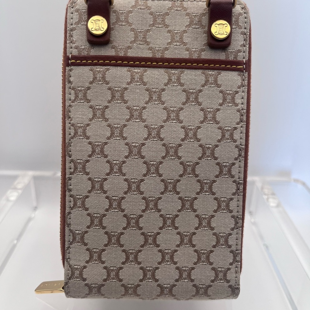 Authentic Celine Beige Jacquard and Brown Trim Crossbody Phone Pouch - Picture 2 of 8